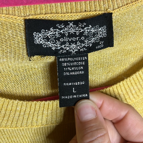 Oliver.O Angora Embroidered Long Sleeve Knit Sweater Pullover Crew Wool Golden - Picture 4 of 6